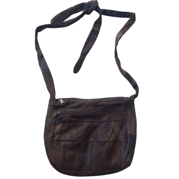 Vintage Sarah Patchwork Leather Tie Shoulder Bag Purse - Picture 1 of 8